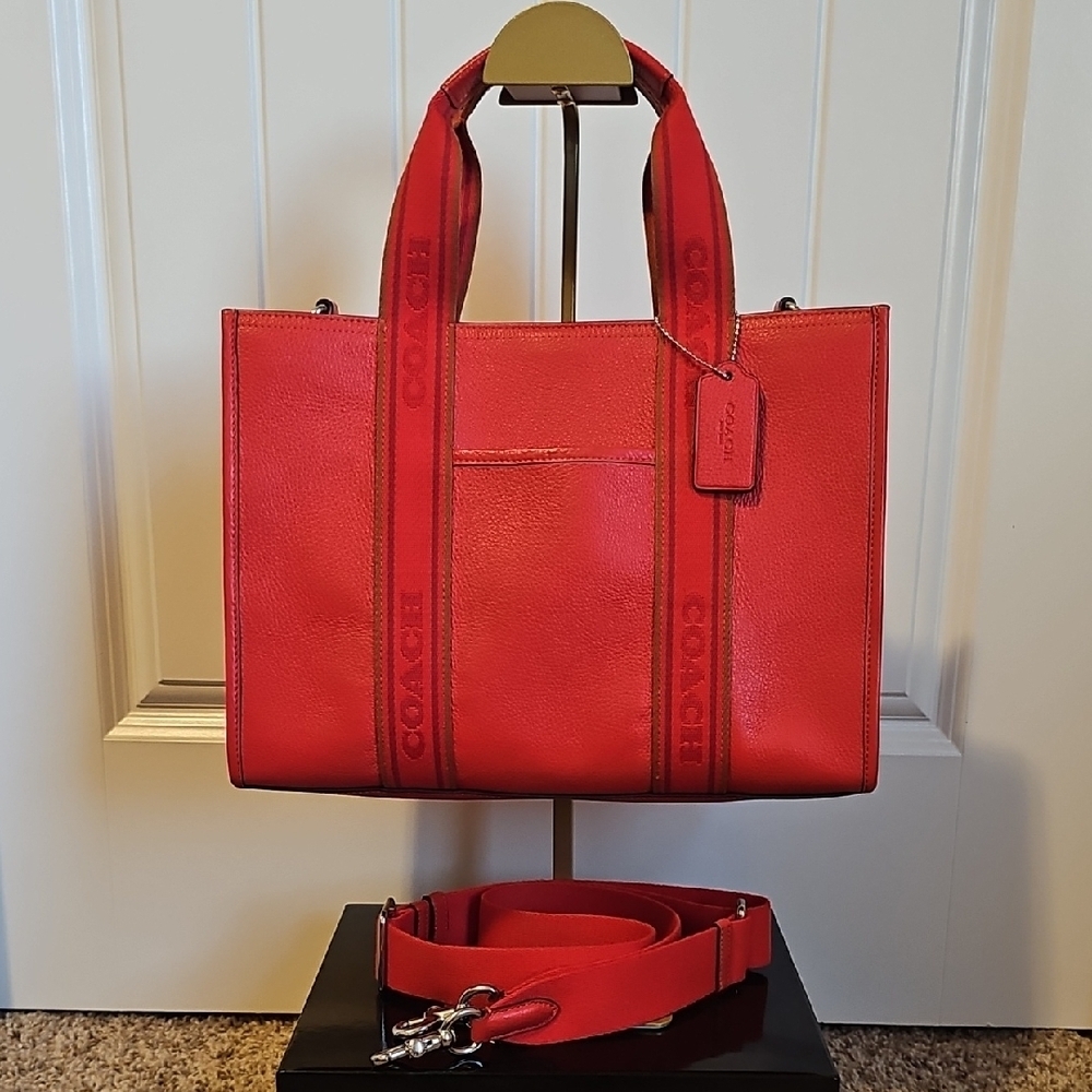 Coach EUC Smith Tote Bag Detachable Crossbody Strap Miami Red - Picture 3 of 11